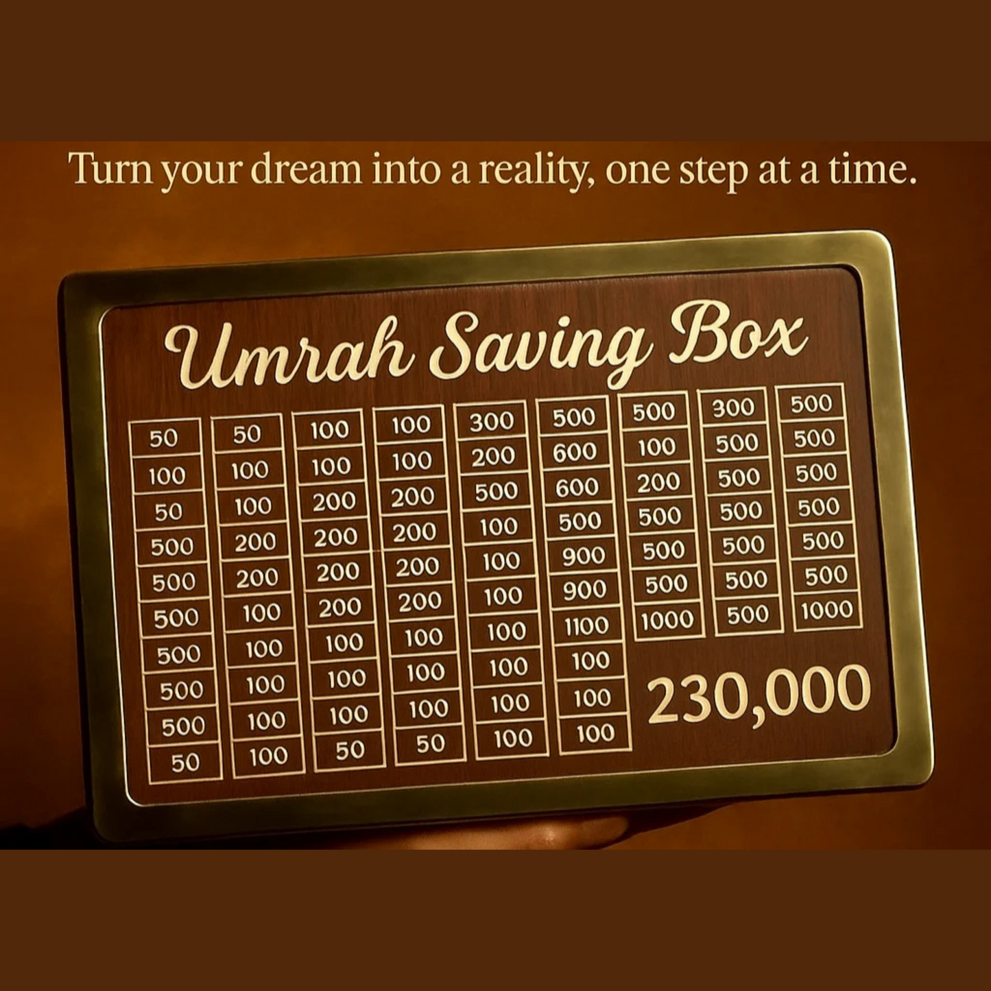 Umrah Saving Box - Wooden Umrah Saving Box - 280 Days Savings Plan - Islamic Halal Money Jar for Hajj & Umrah - Daily Pilgrimage Savings Tracker - Gift for Muslims Money Saving Box