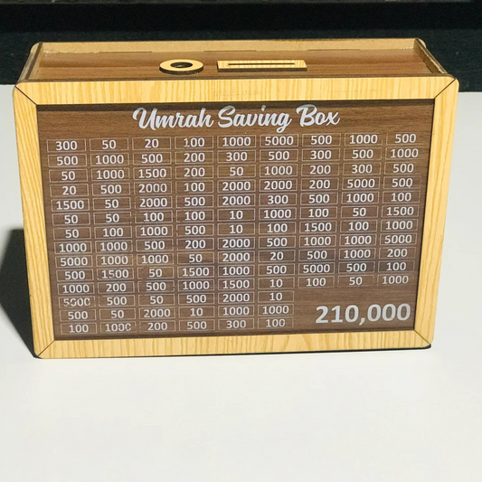 Umrah Saving Box - Wooden Umrah Saving Box - 280 Days Savings Plan - Islamic Halal Money Jar for Hajj & Umrah - Daily Pilgrimage Savings Tracker - Gift for Muslims Money Saving Box