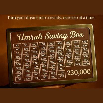 Umrah Saving Box - Wooden Umrah Saving Box - 280 Days Savings Plan - Islamic Halal Money Jar for Hajj & Umrah - Daily Pilgrimage Savings Tracker - Gift for Muslims Money Saving Box