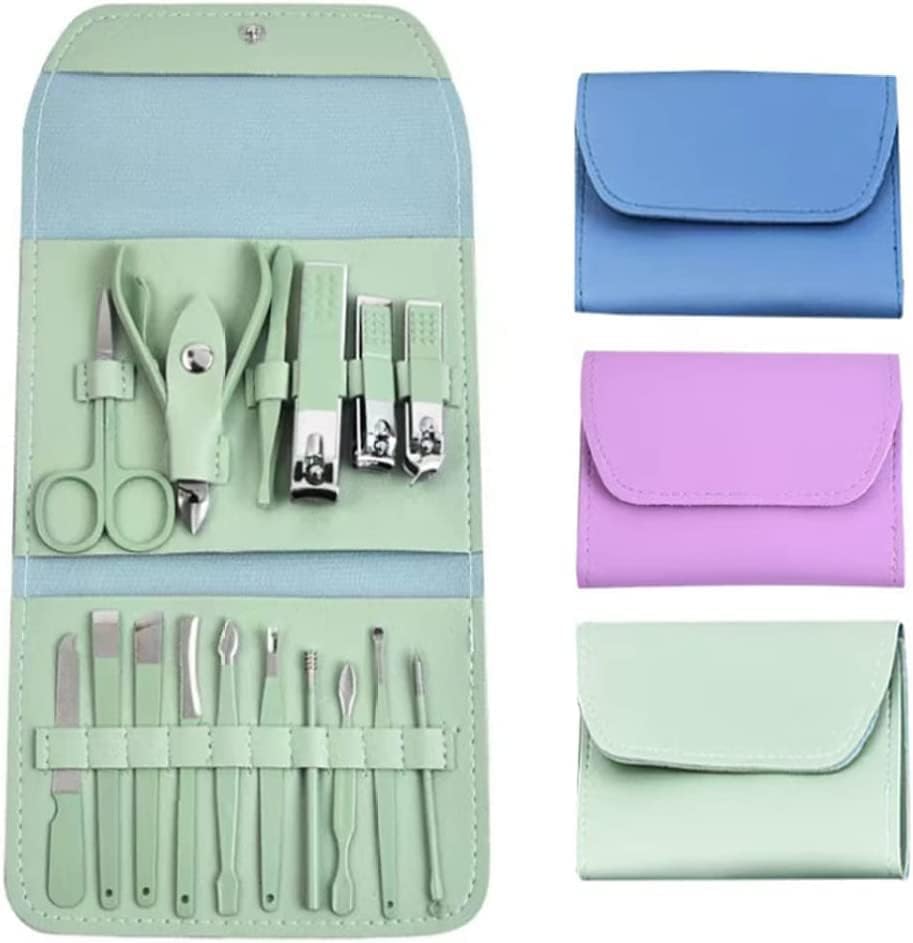 Manicure Set Professional Nail Clippers Pedicure Kit, 16 pcs Stainless Steel Nail Care Tools Grooming Kit with Luxurious Travel Leather Case for Thick Nails Men Women Gift (Violet)