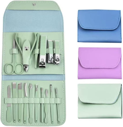 Manicure Set Professional Nail Clippers Pedicure Kit, 16 pcs Stainless Steel Nail Care Tools Grooming Kit with Luxurious Travel Leather Case for Thick Nails Men Women Gift (Violet)