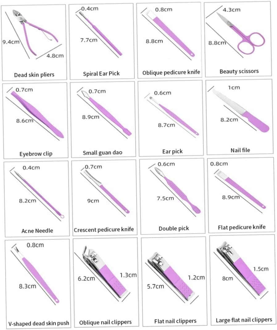 Manicure Set Professional Nail Clippers Pedicure Kit, 16 pcs Stainless Steel Nail Care Tools Grooming Kit with Luxurious Travel Leather Case for Thick Nails Men Women Gift (Violet)