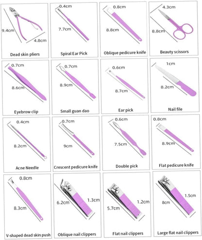 Manicure Set Professional Nail Clippers Pedicure Kit, 16 pcs Stainless Steel Nail Care Tools Grooming Kit with Luxurious Travel Leather Case for Thick Nails Men Women Gift (Violet)