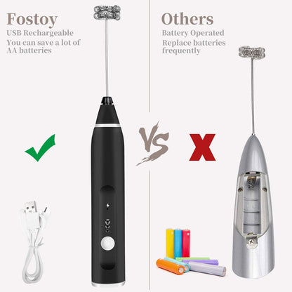 FLEXI MADHAV™ Milk Frother Handheld USB Rechargeable Electric Foam Maker for Coffee, Cappuccino, Egg Mix, 2 Whisks for Coffee, Frother.