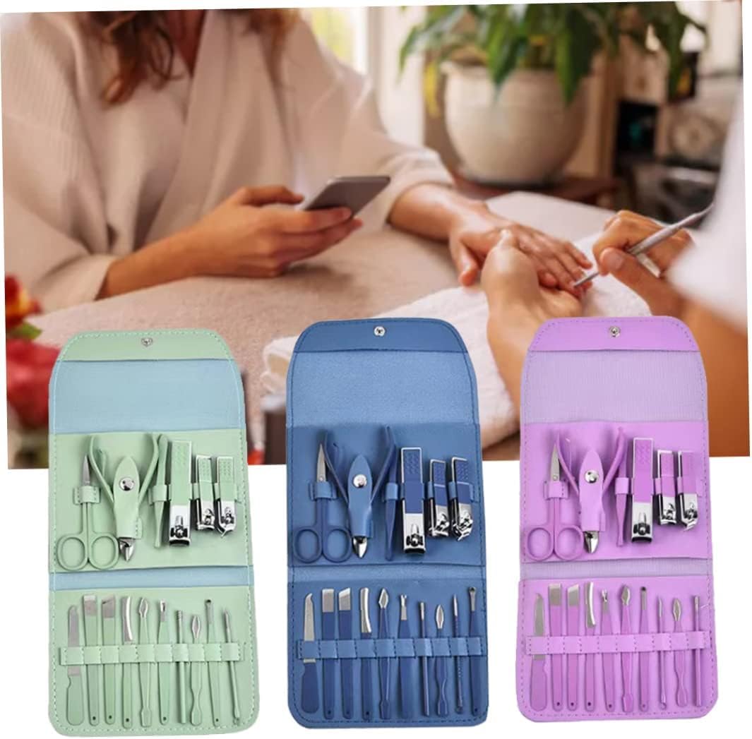Manicure Set Professional Nail Clippers Pedicure Kit, 16 pcs Stainless Steel Nail Care Tools Grooming Kit with Luxurious Travel Leather Case for Thick Nails Men Women Gift (Violet)