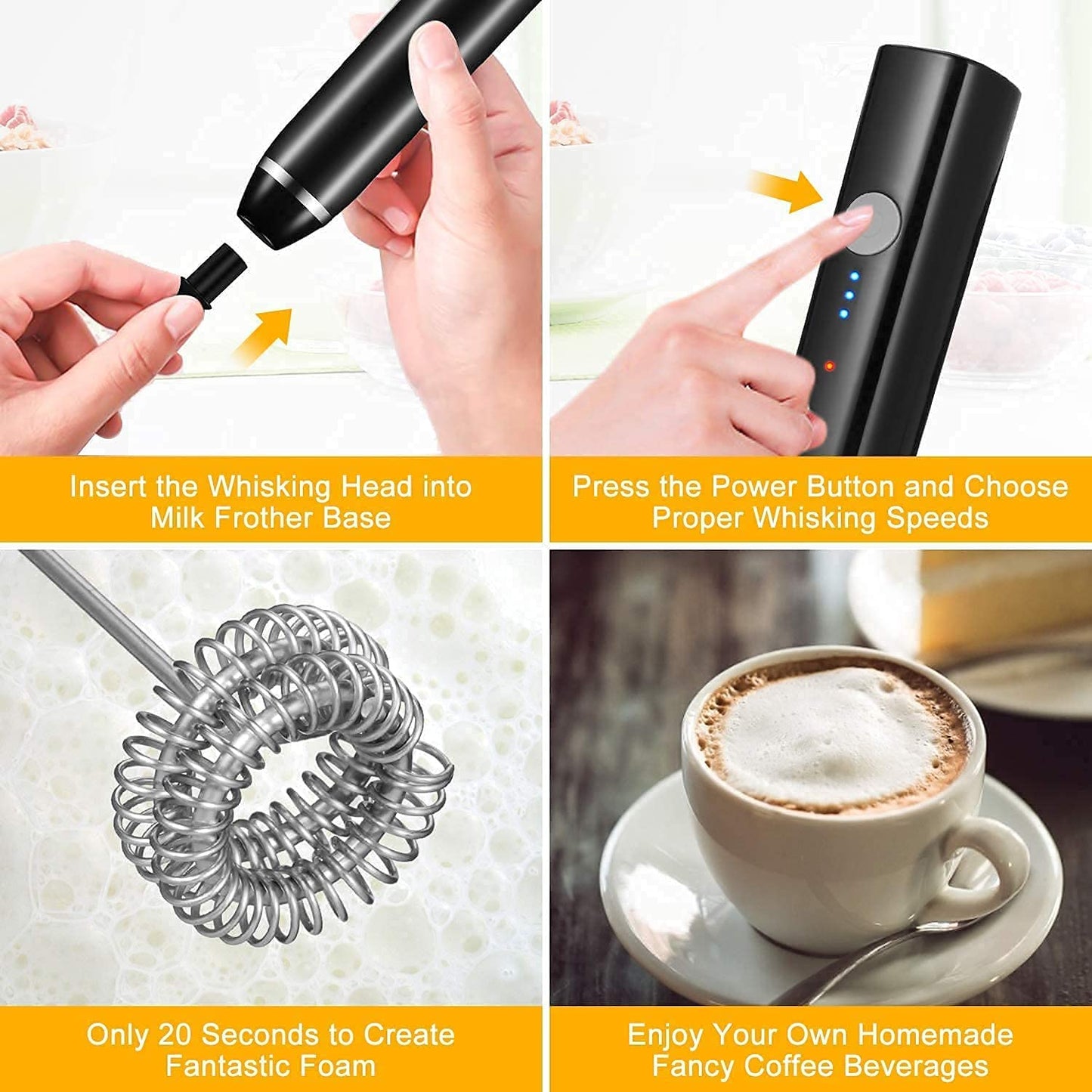 FLEXI MADHAV™ Milk Frother Handheld USB Rechargeable Electric Foam Maker for Coffee, Cappuccino, Egg Mix, 2 Whisks for Coffee, Frother.