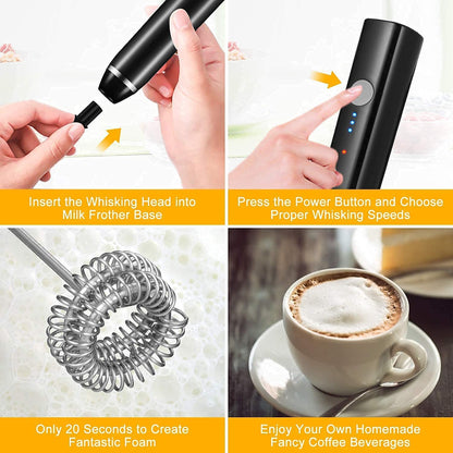 FLEXI MADHAV™ Milk Frother Handheld USB Rechargeable Electric Foam Maker for Coffee, Cappuccino, Egg Mix, 2 Whisks for Coffee, Frother.