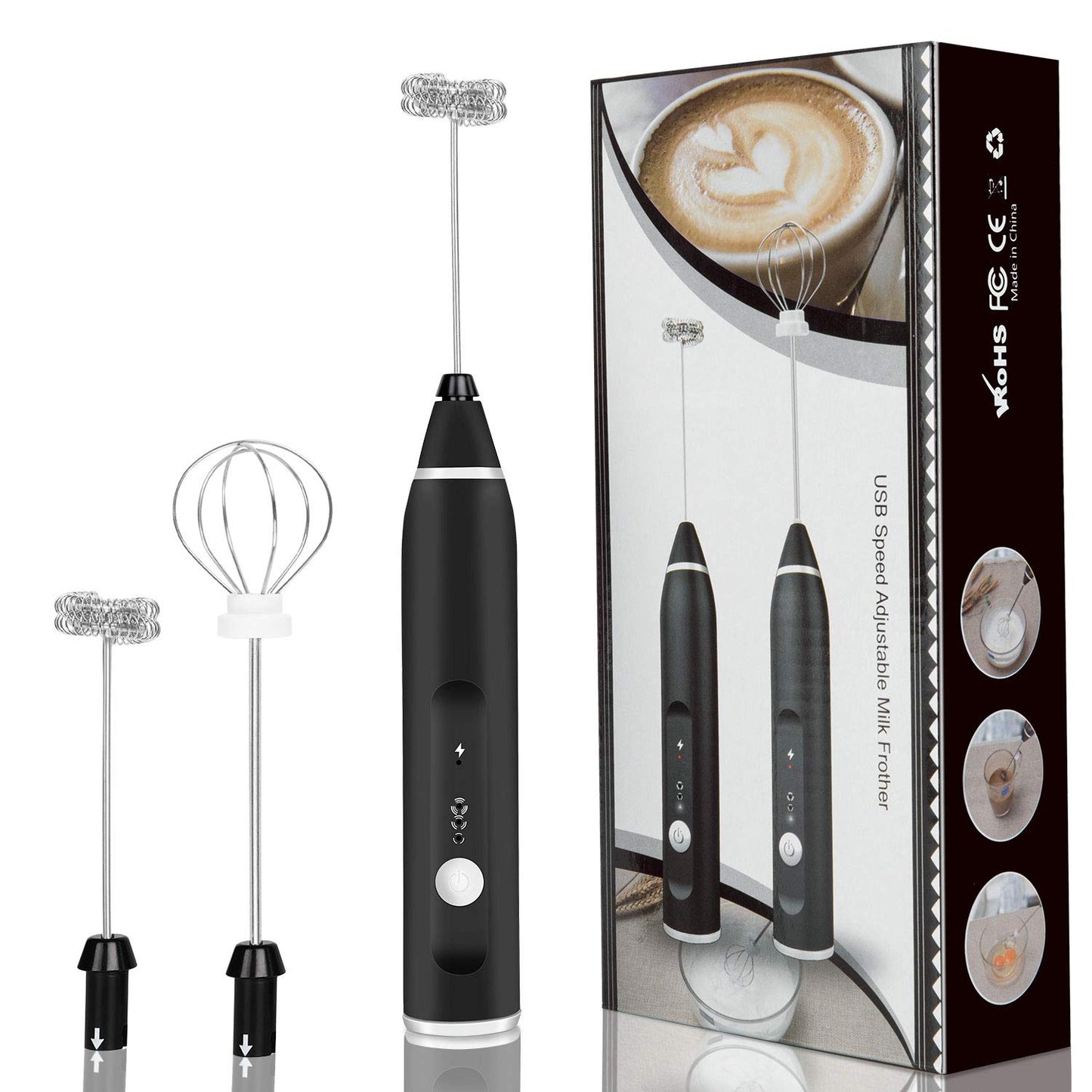 FLEXI MADHAV™ Milk Frother Handheld USB Rechargeable Electric Foam Maker for Coffee, Cappuccino, Egg Mix, 2 Whisks for Coffee, Frother.