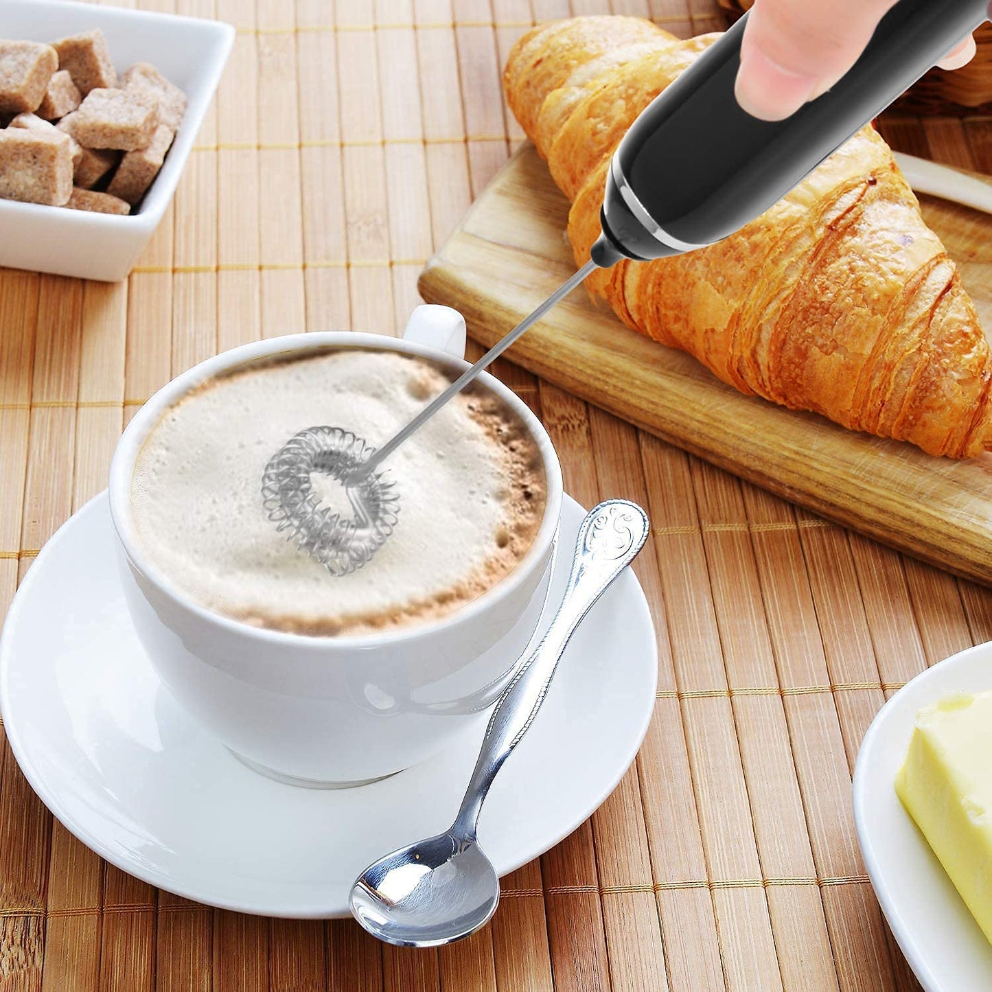 FLEXI MADHAV™ Milk Frother Handheld USB Rechargeable Electric Foam Maker for Coffee, Cappuccino, Egg Mix, 2 Whisks for Coffee, Frother.