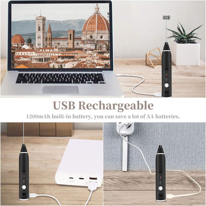 FLEXI MADHAV™ Milk Frother Handheld USB Rechargeable Electric Foam Maker for Coffee, Cappuccino, Egg Mix, 2 Whisks for Coffee, Frother.