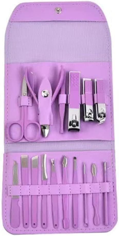 Manicure Set Professional Nail Clippers Pedicure Kit, 16 pcs Stainless Steel Nail Care Tools Grooming Kit with Luxurious Travel Leather Case for Thick Nails Men Women Gift (Violet)