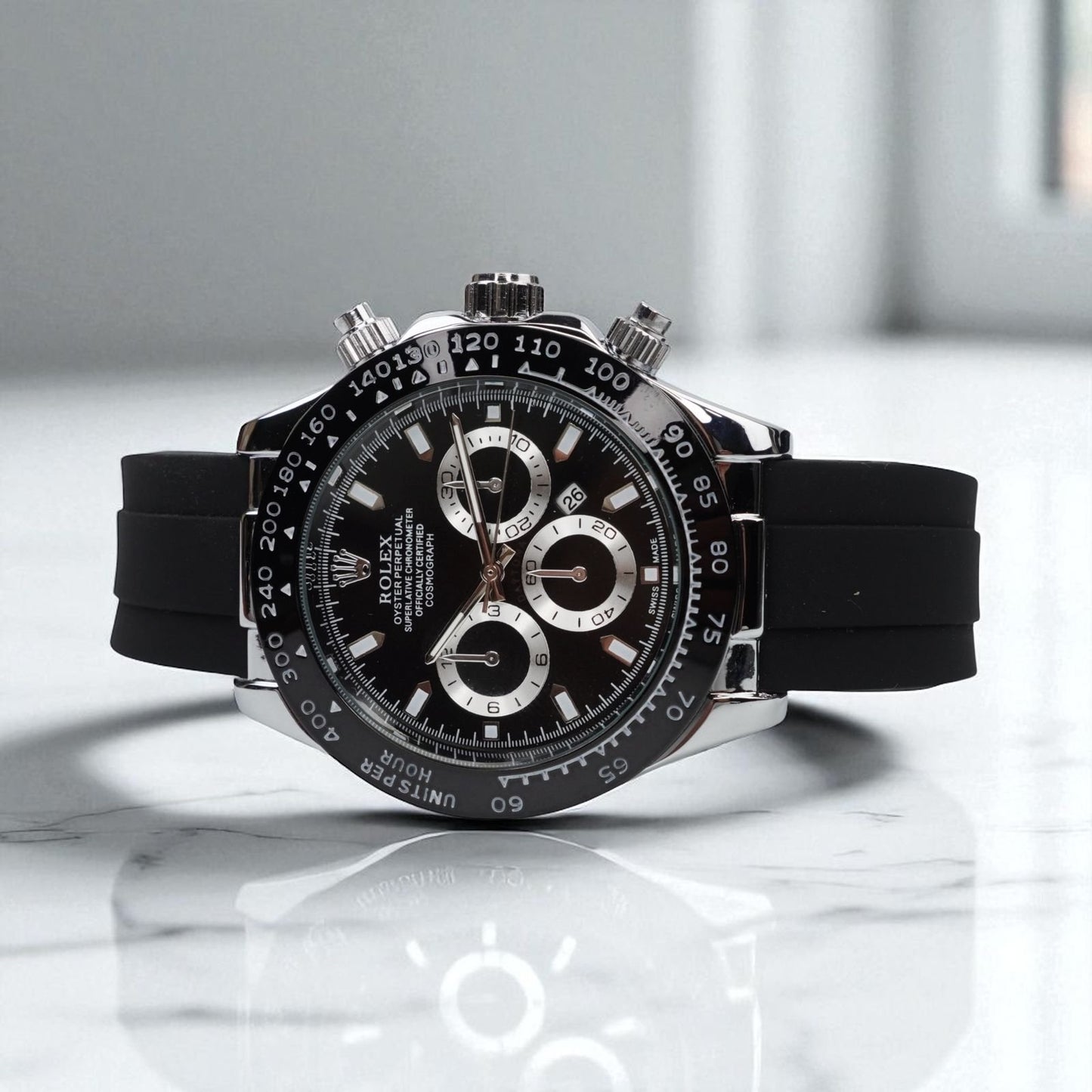 RLX Daytona – 38mm Black Silver Dial- Mens Watch